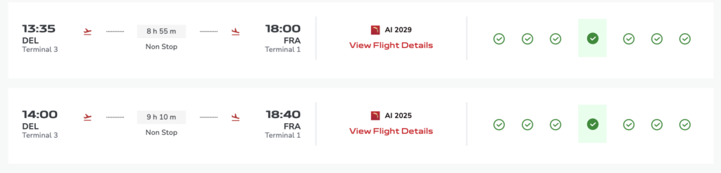 a screenshot of a flight schedule